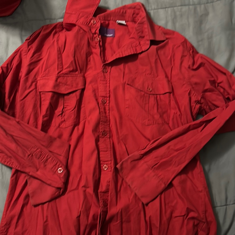Red button down